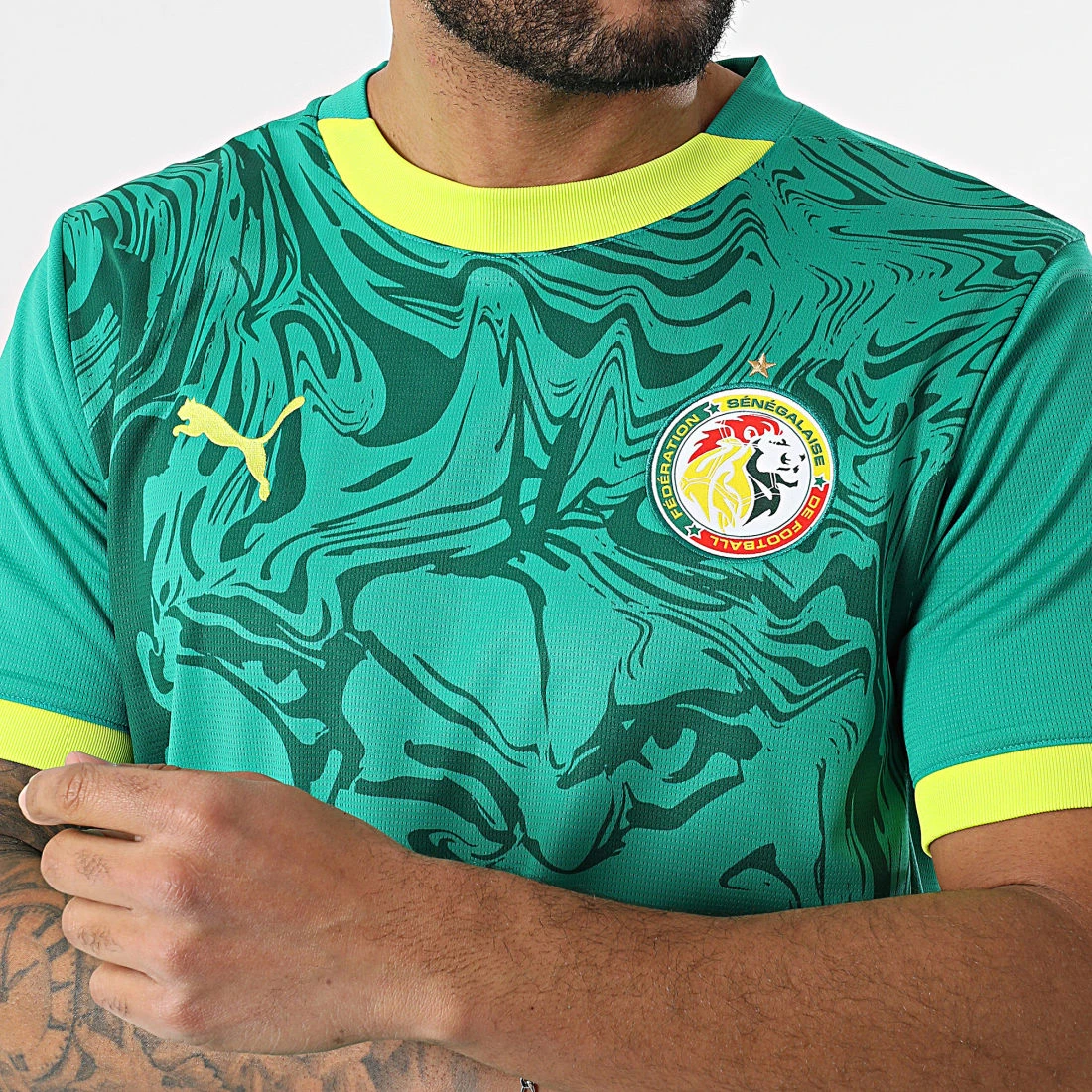 Maillot sénégalais CAN 2026 vert avec détails jaune pour homme